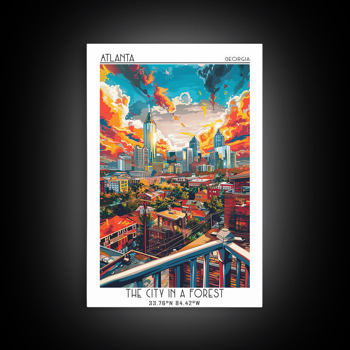 Atlanta Travel Poster, Framed Canvas Print, Travel Prints, Landscape Art, Retro Travel Print, City Illustration, Vintage City Poster