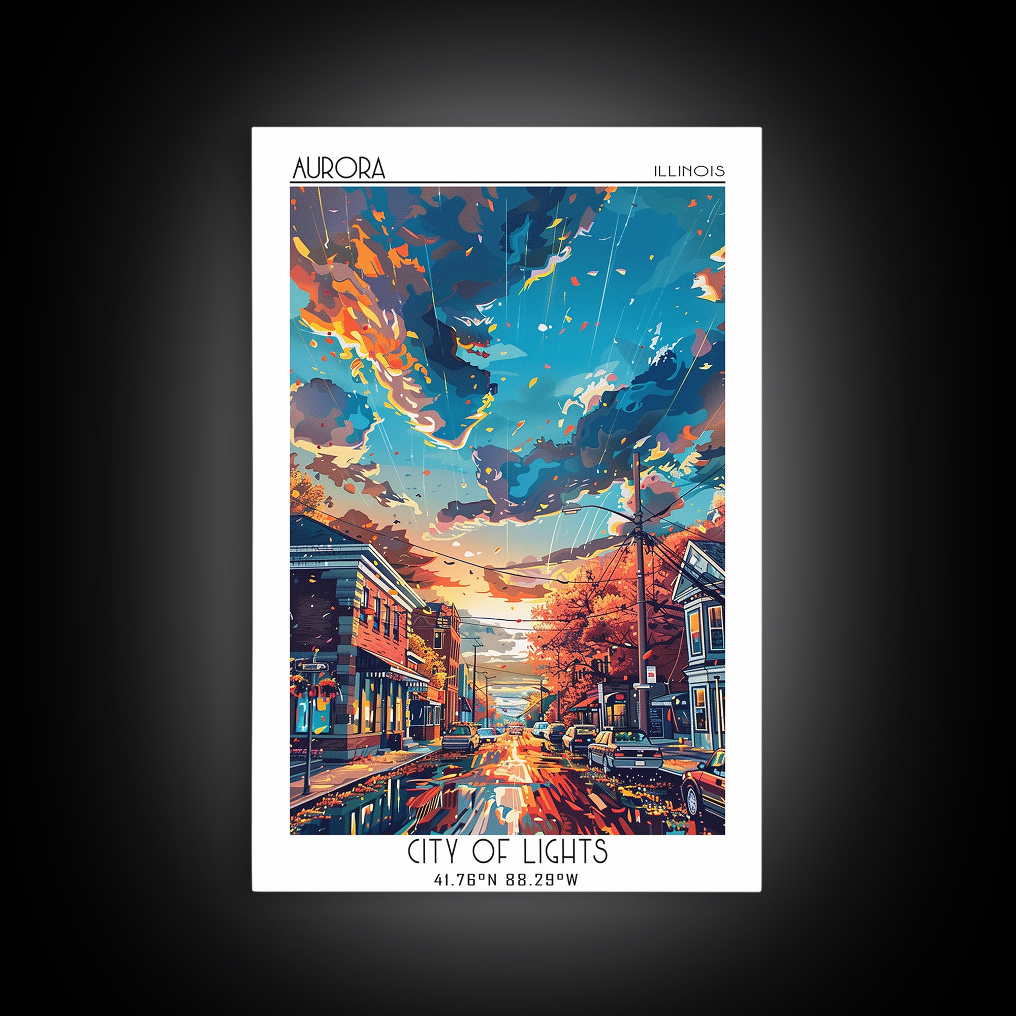 Aurora Illinois Travel Poster, Canvas Print, Travel Prints, Landscape Art, Vintage Travel Art, Vintage Posters, Vintage Travel Print