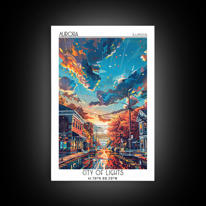 Aurora Illinois Travel Poster, Canvas Print, Travel Prints, Landscape Art, Vintage Travel Art, Vintage Posters, Vintage Travel Print