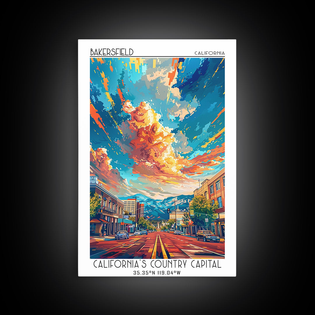 Bakersfield Travel Poster, Canvas Print, Retro Wall Art, Travel Print, Vintage Travel Print, Vintage Travel Art, Vintage City Poster