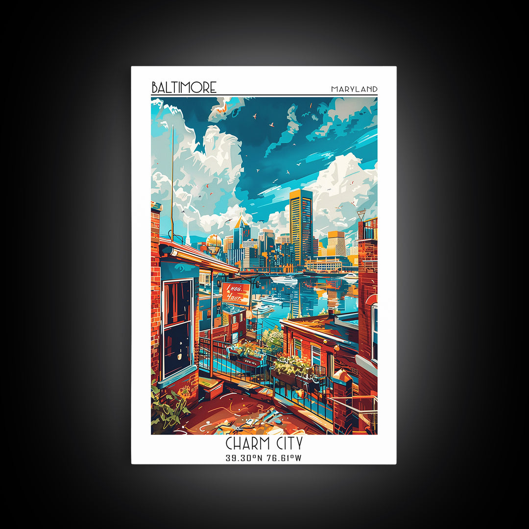 Baltimore Travel Poster, Canvas Print, Travel Wall Decor, Minimalist Poster, Wall Art, Landscape Art, Poster Art, Retro Travel Print