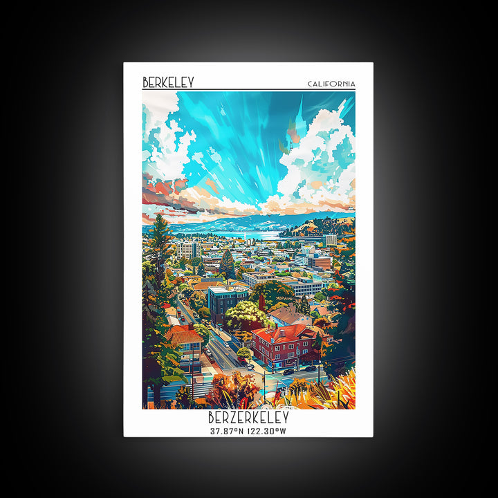 Berkeley Travel Poster, Framed Canvas Print, Vintage Travel Print, City Wall Art, Retro Wall Art, Vintage Travel Art, Vintage Poster