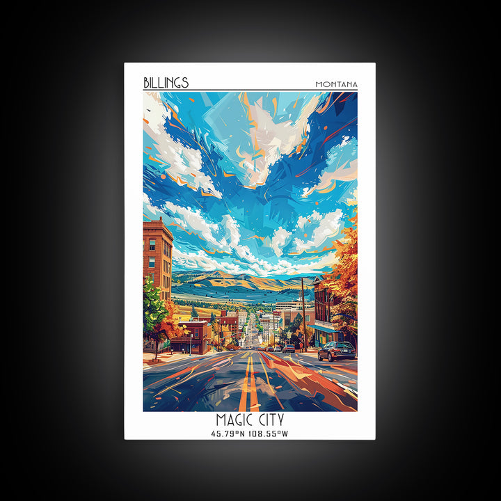 Billings Travel Poster, Framed Canvas Print, Travel Art Print, Modern Wall Decor, Retro Travel Poster, Travel Print, Wanderlust Gift