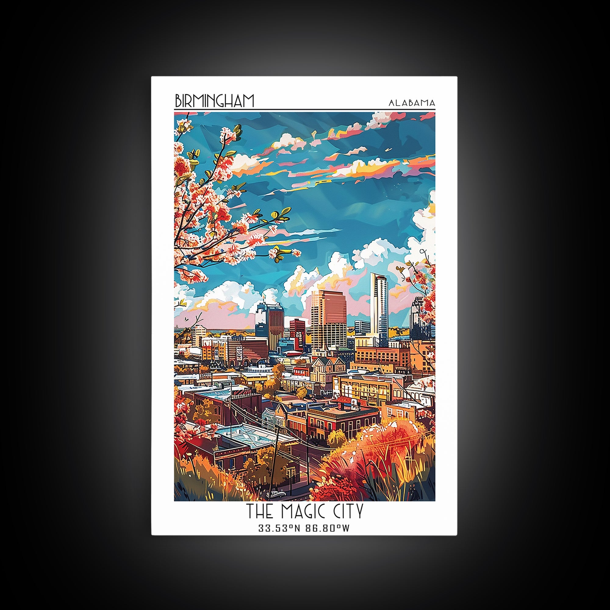 Birmingham Travel Poster, Framed Canvas Print, City Travel Poster, Travel Wall Art, Poster Art, Colorful Wall Art, Minimalist Poster