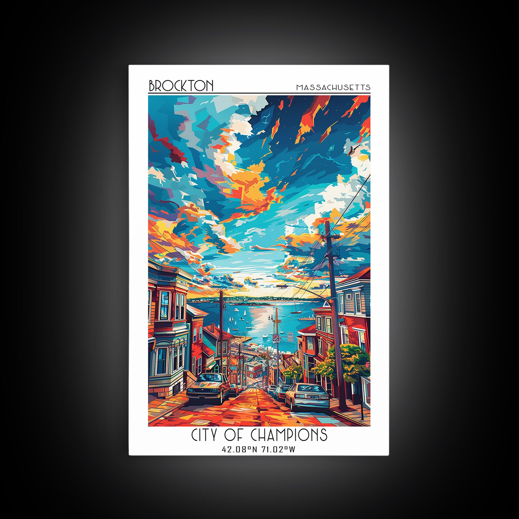 Brockton Travel Poster, Framed Canvas Print, City Travel Poster, Vintage City Poster, Wanderlust Gift, Travel Prints, Fine Art Print
