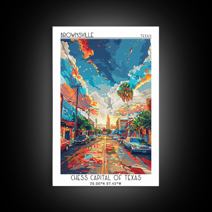 Brownsville Travel Poster, Framed Canvas Print, Vintage Travel Print, City Wall Art, Travel Print, City Illustration, City Art Print