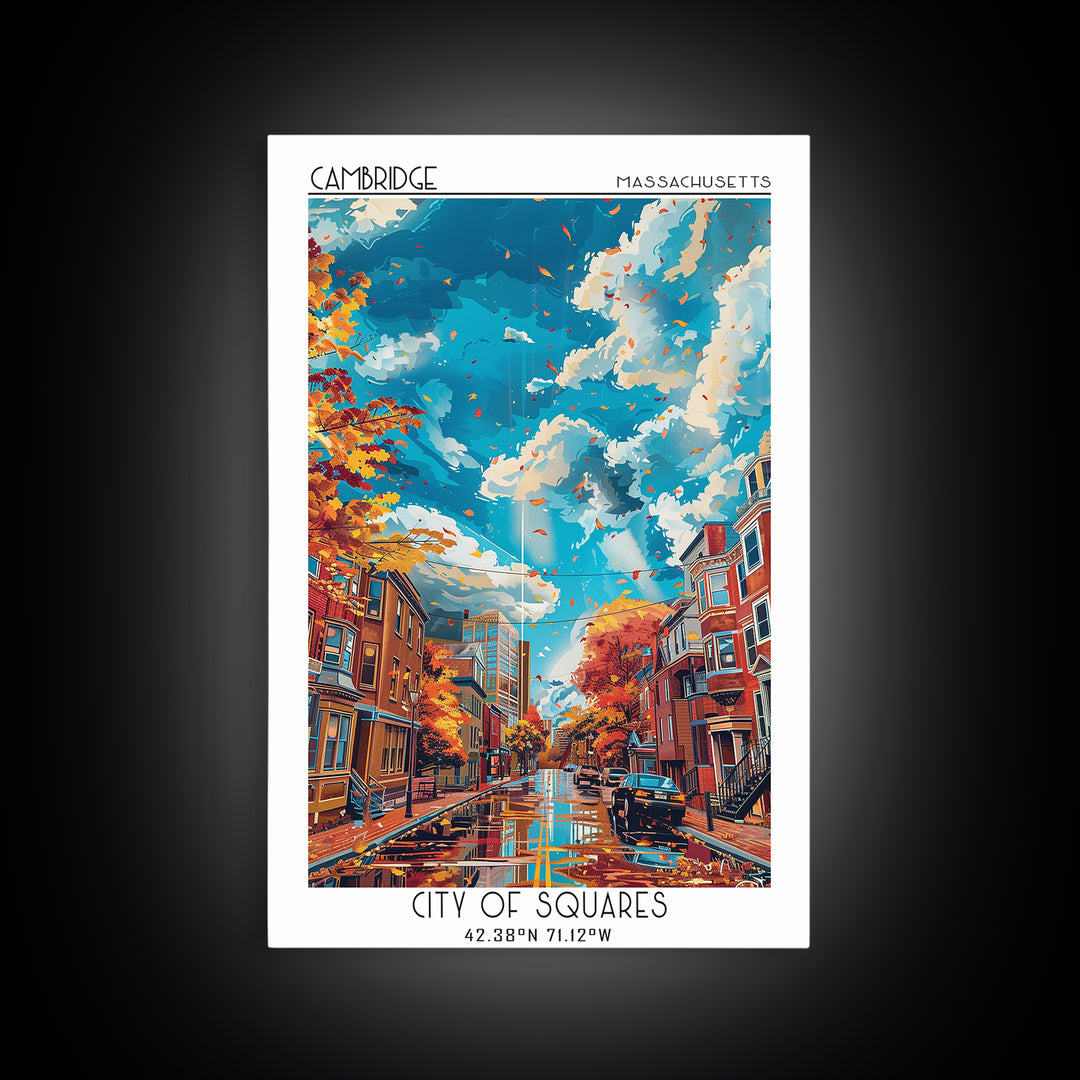Cambridge Travel Poster, Canvas Print, Retro Wall Art, Travel Print, City Art Print, Home Office Decor, City Illustration, Art Print