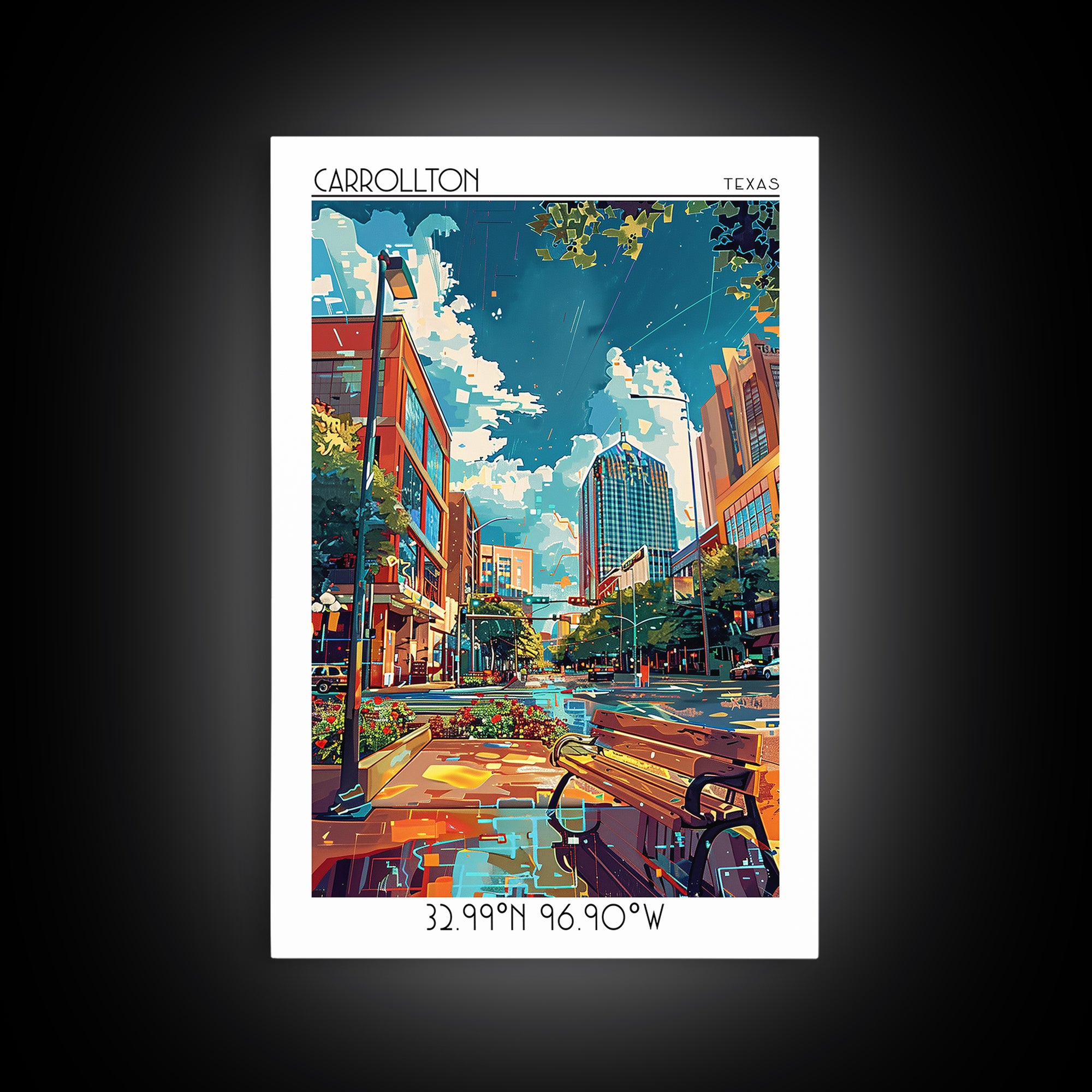 Carrollton Travel Poster, Framed Canvas Print, Retro Wall Art, Travel Print, City Art Print, Mid Century Wall Art, Home Office Decor