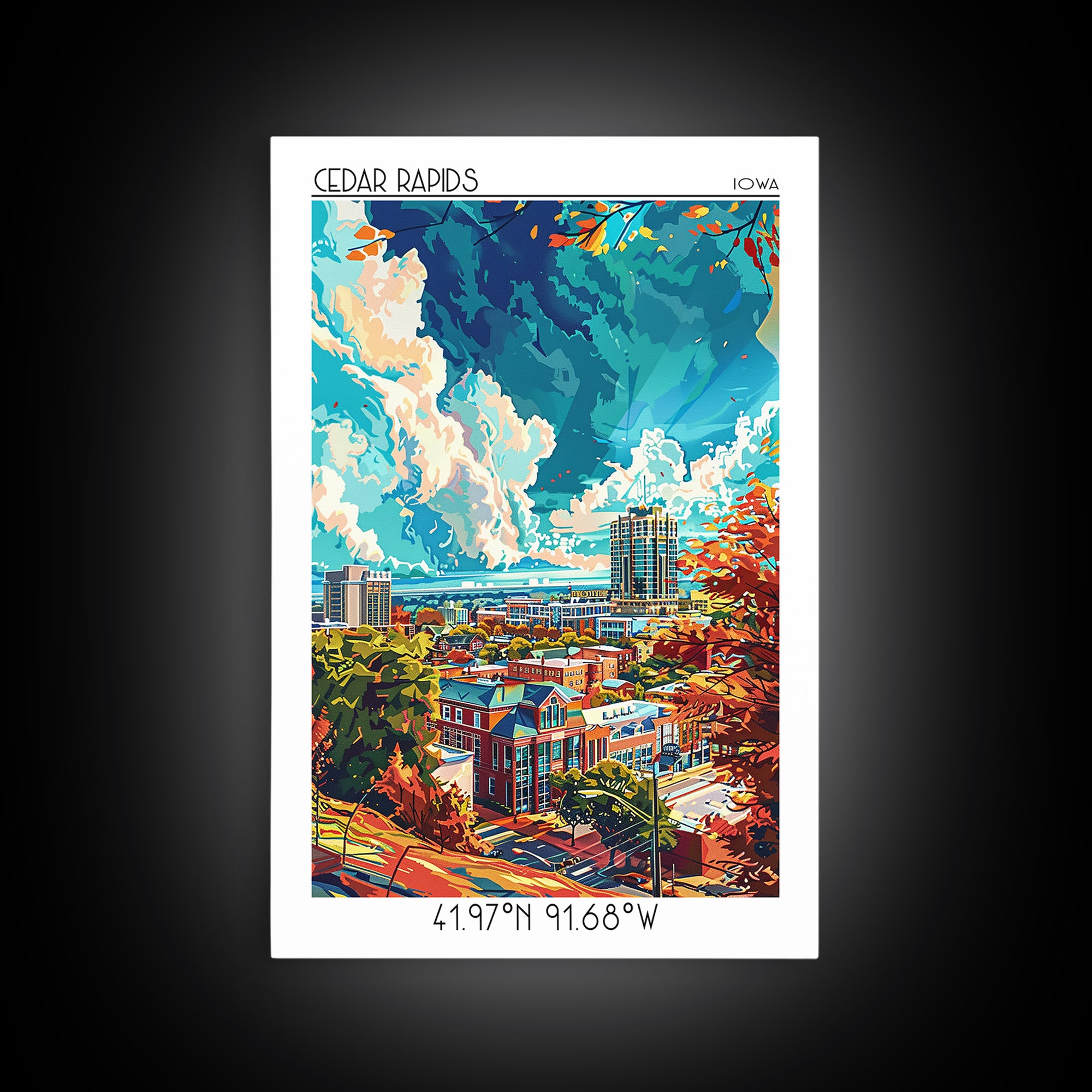 Cedar Rapids Travel Poster, Canvas Print, Travel Wall Decor, Minimalist Poster, Mid Century Wall Art, Retro Travel Print, Home Decor