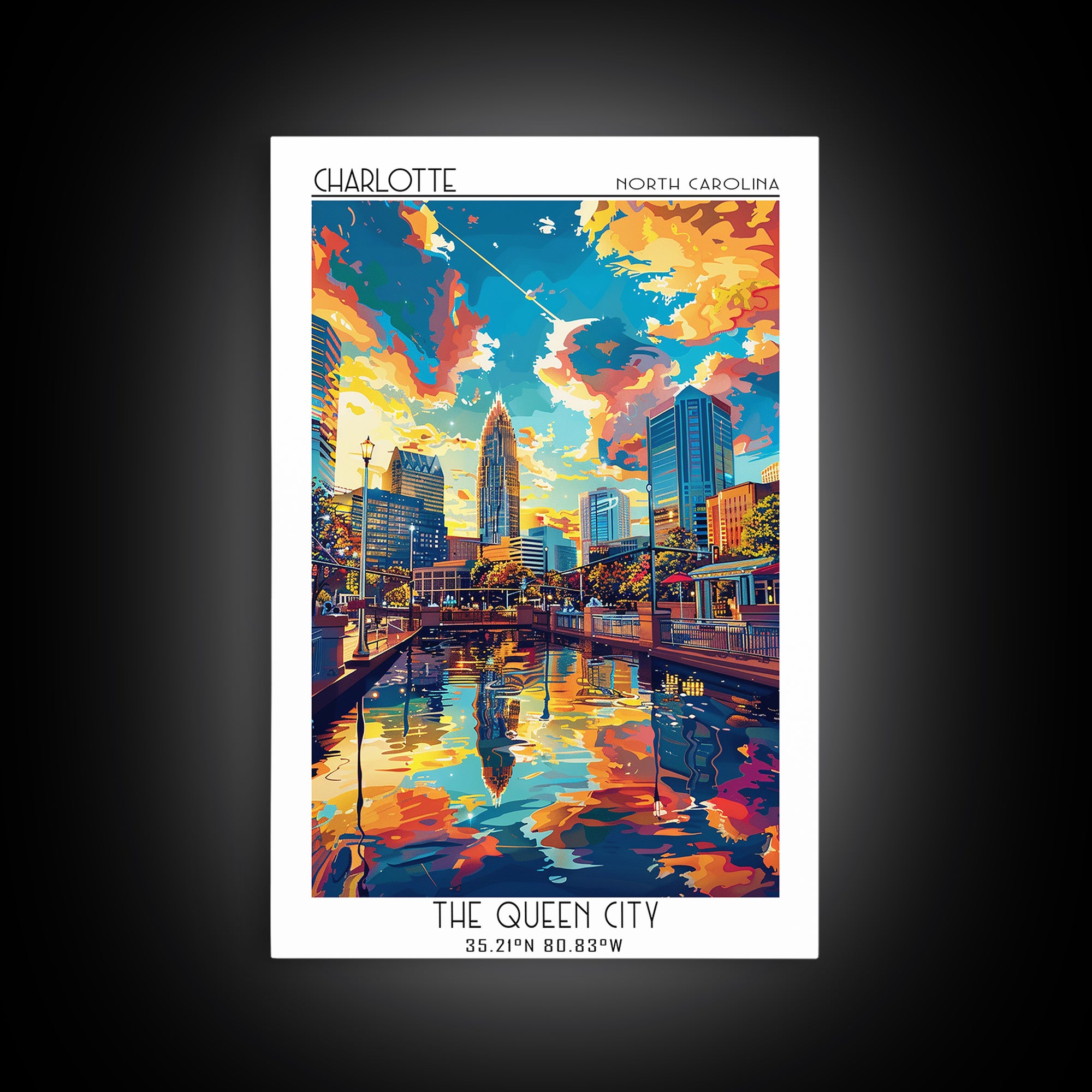 Charlotte Travel Poster, Canvas Print, Travel Prints, Landscape Art, Travel Decor, Mid Century Wall Art, City Wall Art, Travel Print