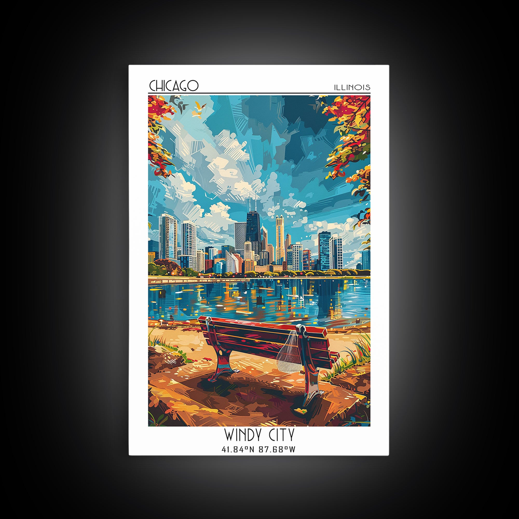 Chicago Travel Poster, Canvas Print, Retro Wall Art, Travel Print, Landscape Art, Fine Art Print, Travel Wall Decor, Travel Wall Art
