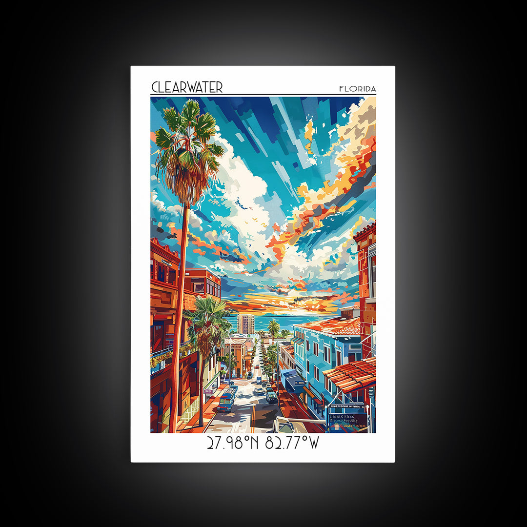 Clearwater Travel Poster, Framed Canvas Print, Poster Print, Travel Wall Art, Travel Posters, Travel Wall Decor, Retro Travel Poster