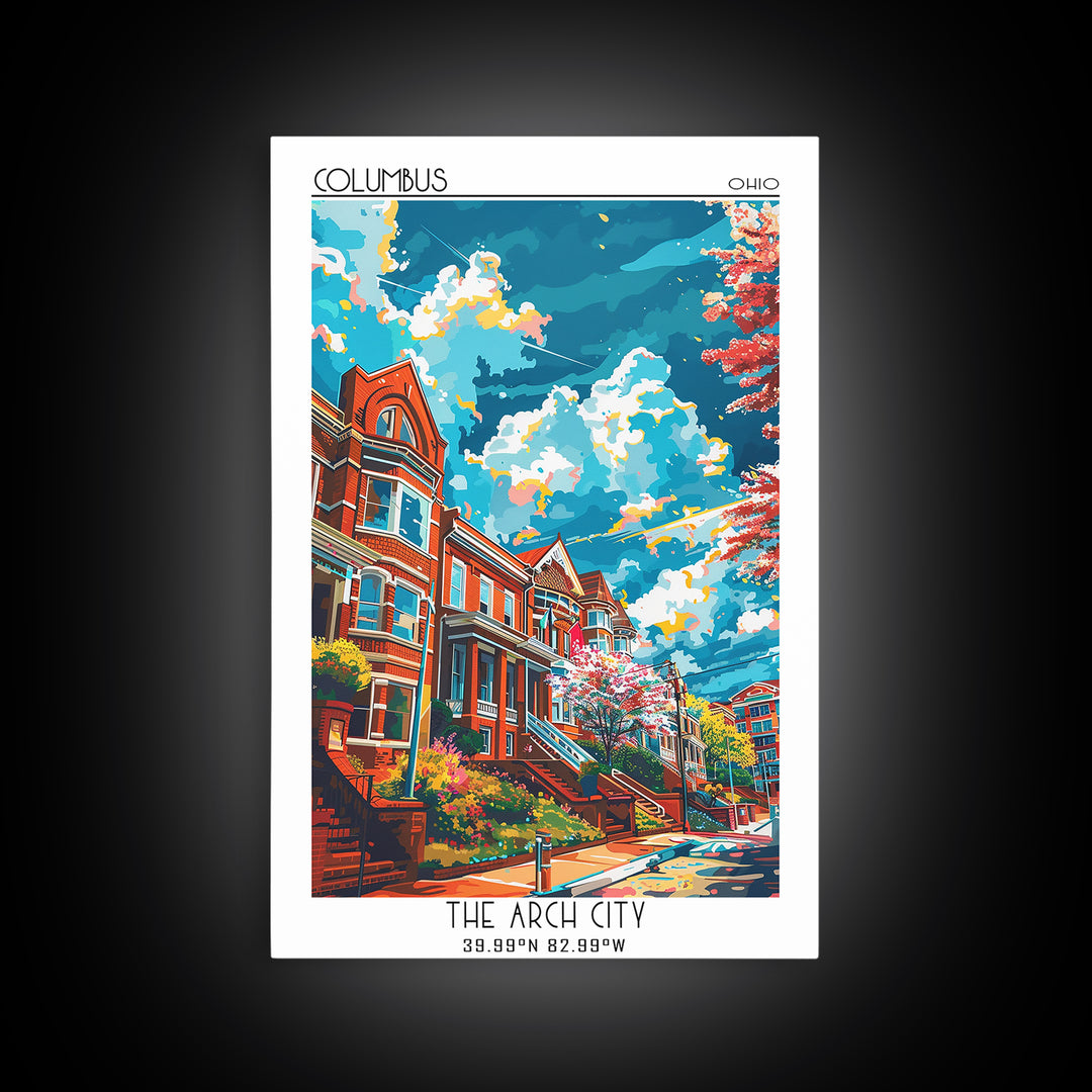 Columbus Travel Poster, Framed Canvas Print, City Travel Poster, Vintage City Poster, Travel Posters, Travel Print, Travel Art Print