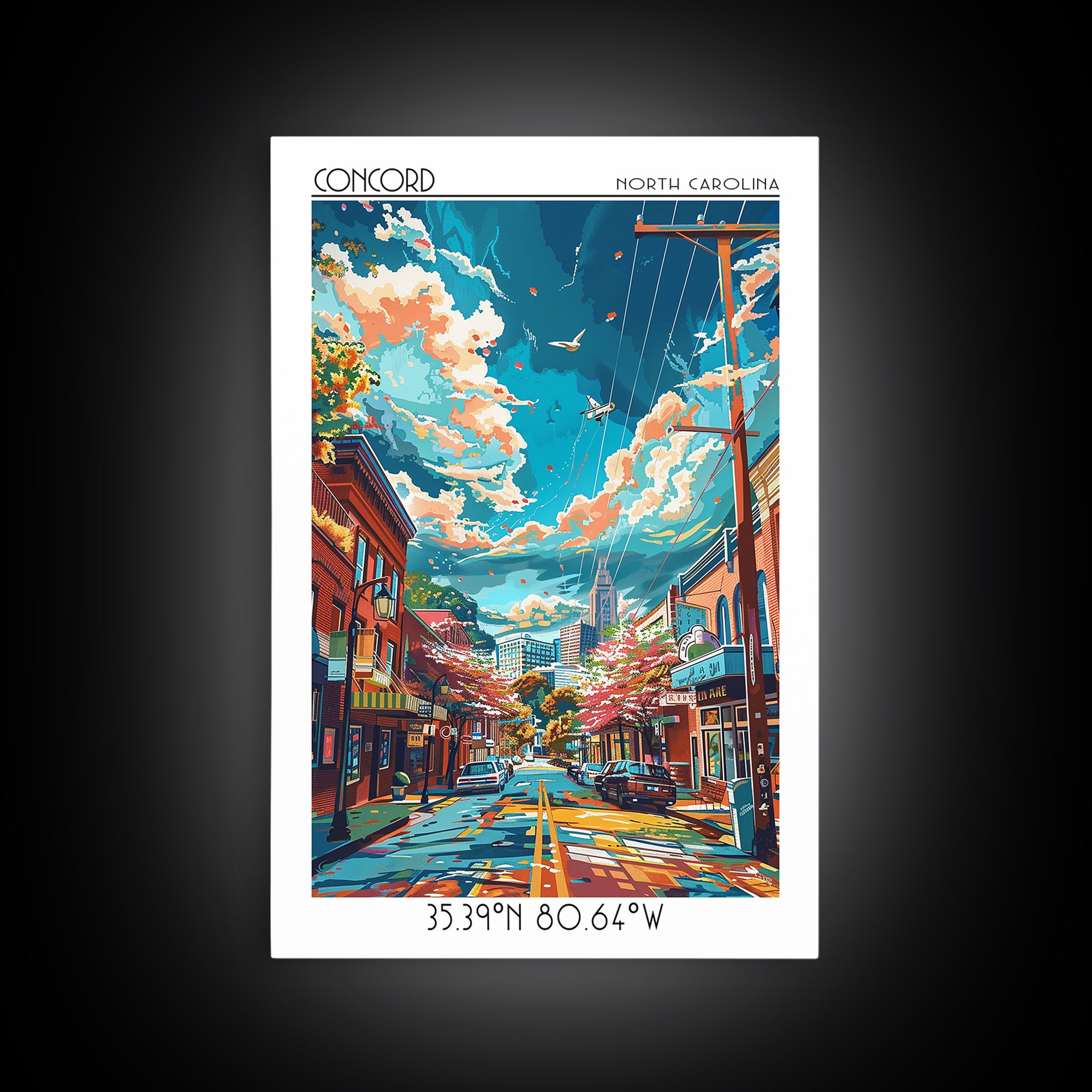 Concord North Carolina Travel Poster, Canvas Print, Retro Travel Poster, City Wall Art, Wanderlust Gift, Landscape Art, Travel Print