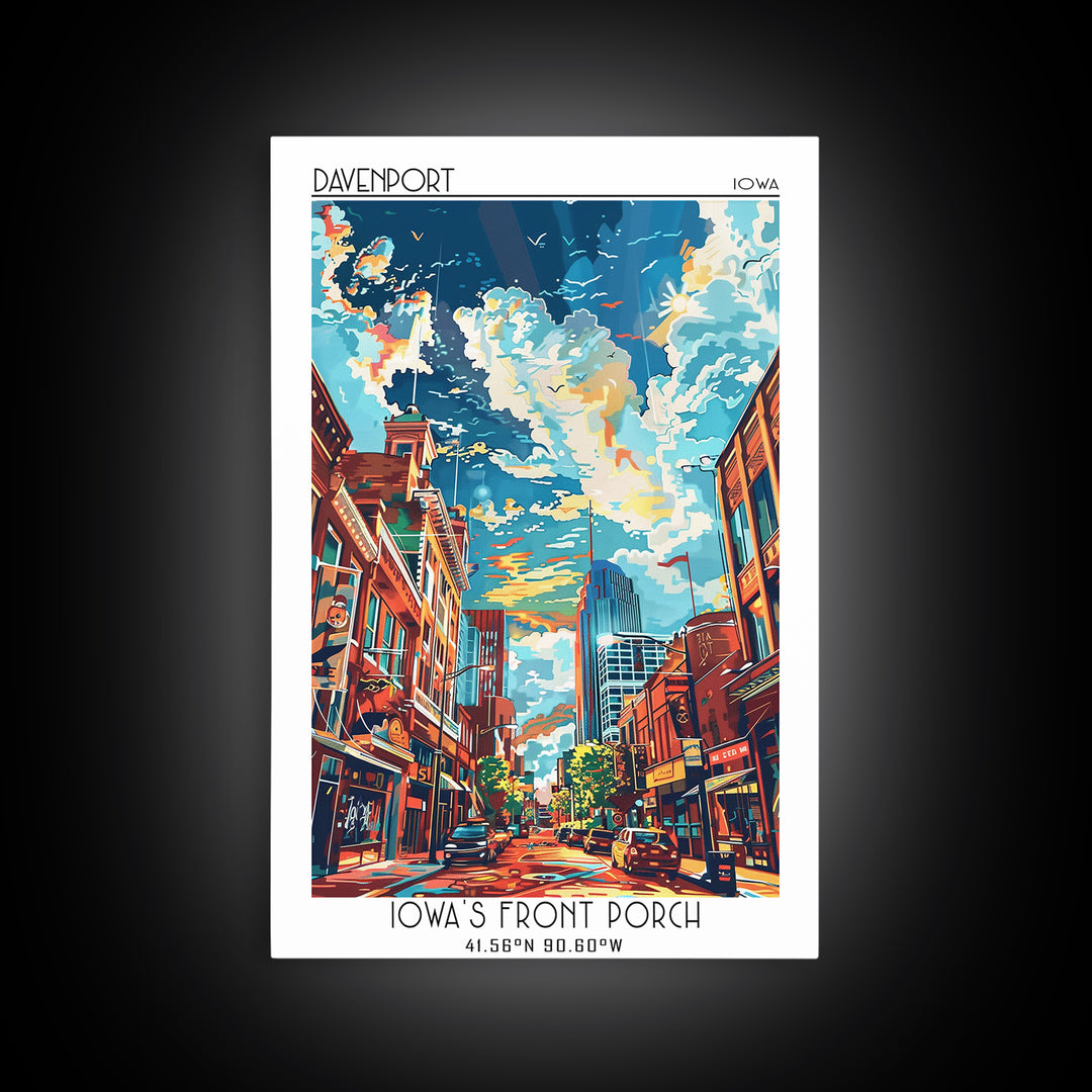 Davenport Travel Poster, Canvas Print, Travel Prints, Landscape Art, Retro Travel Print, City Art Print, Travel Wall Decor, Wall Art