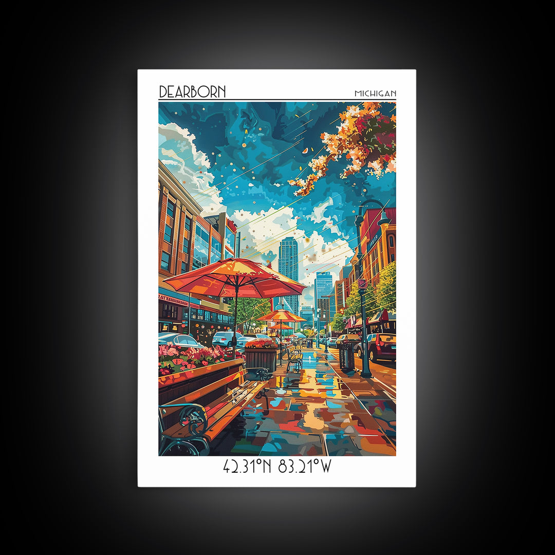 Dearborn Travel Poster, Framed Canvas Print, City Travel Poster, Travel Wall Art, Landscape Art, Gallery Wall Set, Minimalist Poster