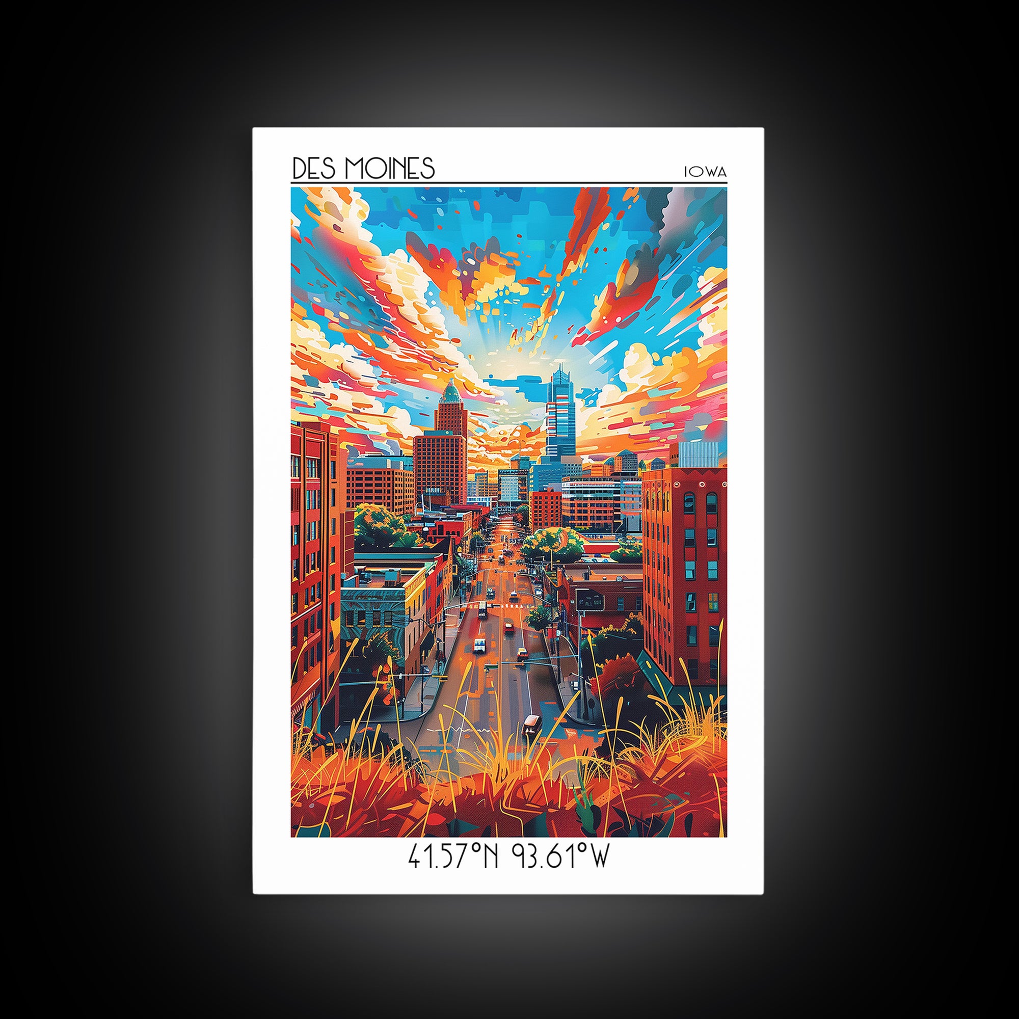 Des Moines Travel Poster, Canvas Print, Travel Wall Art, City Wall Art, City Illustration, Mid Century Wall Art, Retro Travel Poster