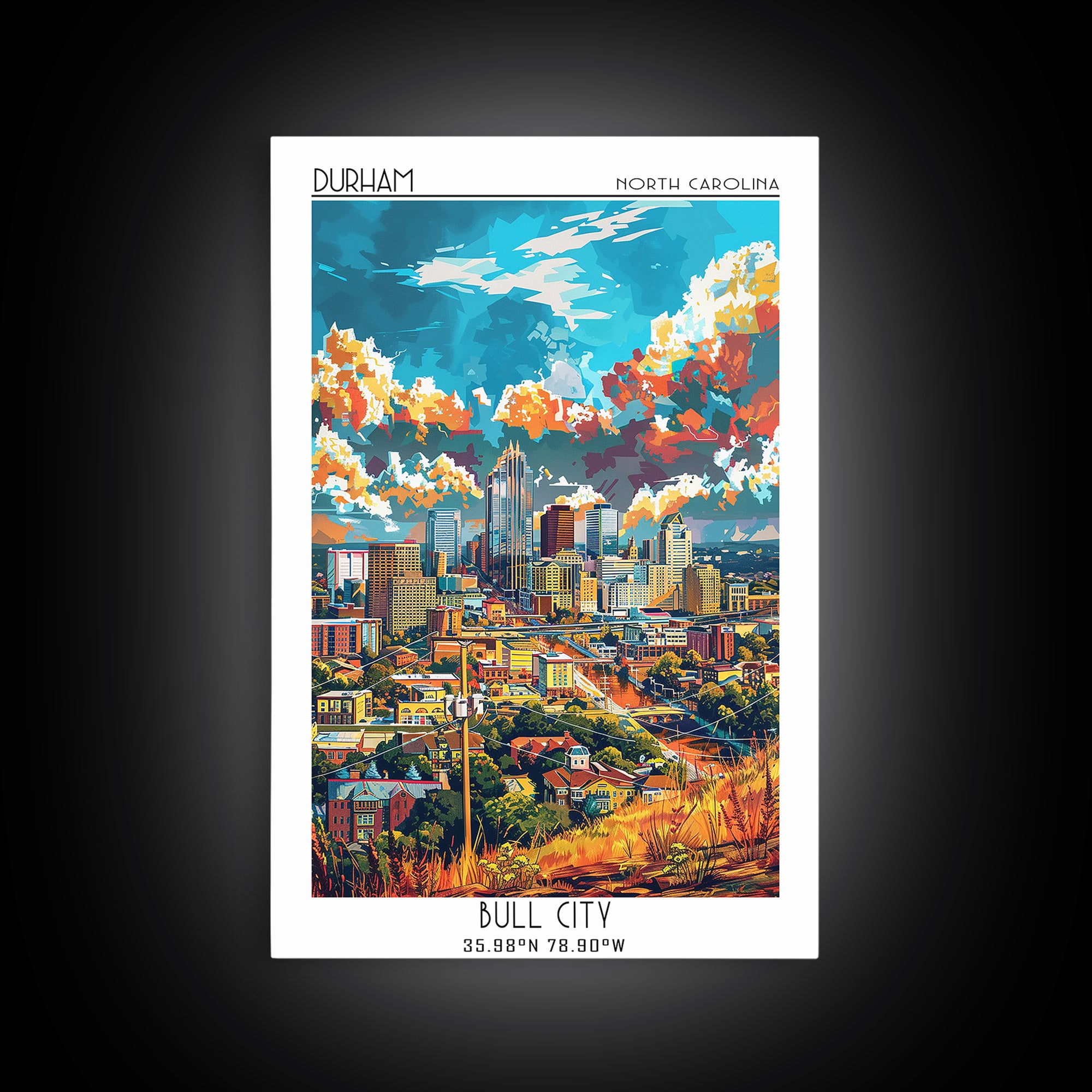 Durham Travel Poster, Framed Canvas Print, Retro Travel Poster, City Wall Art, Retro Travel Print, Vintage Travel, Minimalist Poster