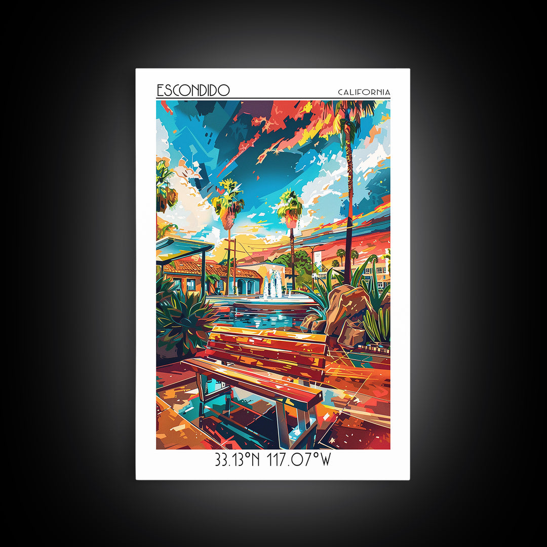 Escondido Travel Poster, Framed Canvas Print, Poster Print, Travel Wall Art, Home Office Decor, City Art Print, Living Room Wall Art