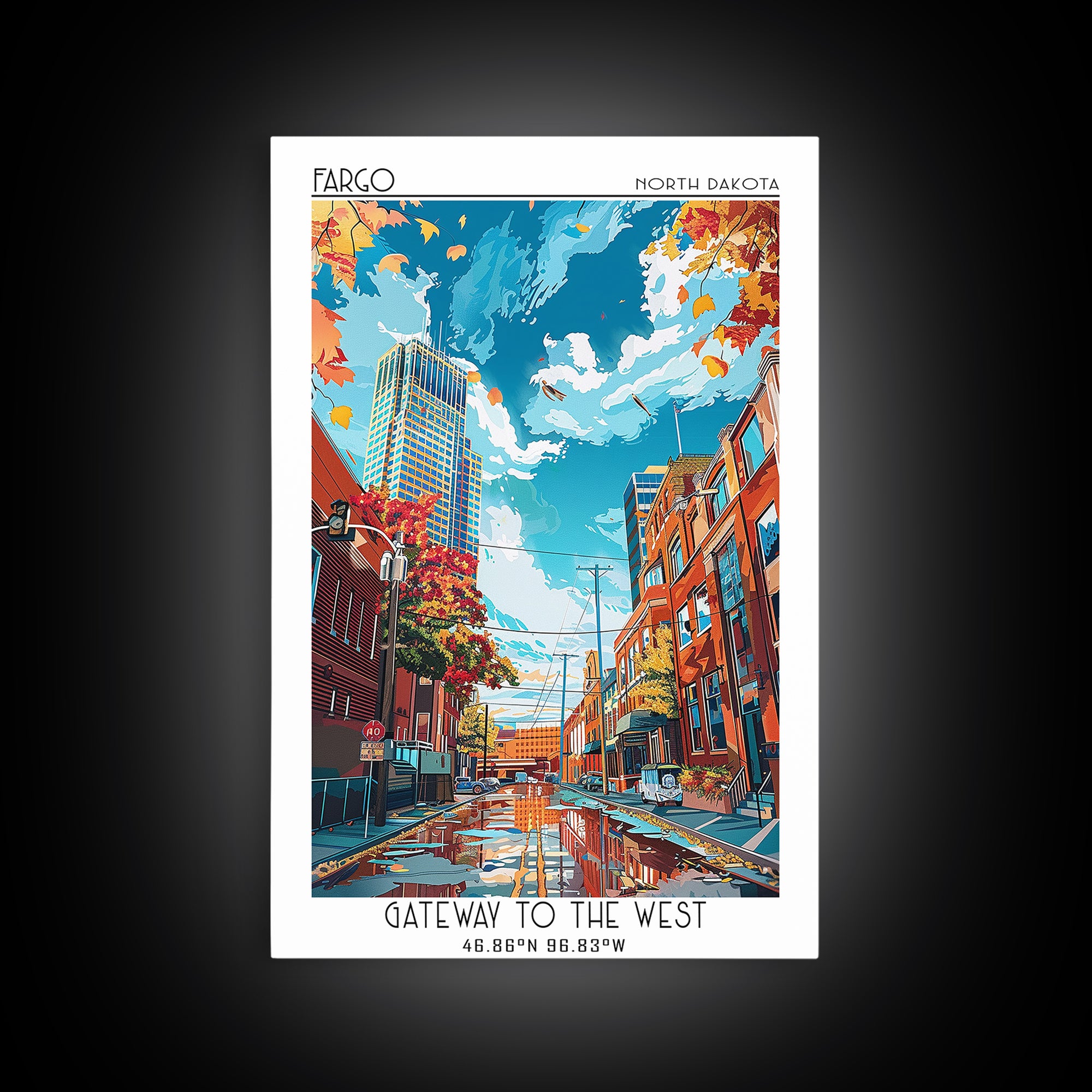 Fargo Travel Poster, Framed Canvas Print, Poster Print, Travel Wall Art, City Travel Poster, Living Room Wall Art, Modern Wall Decor