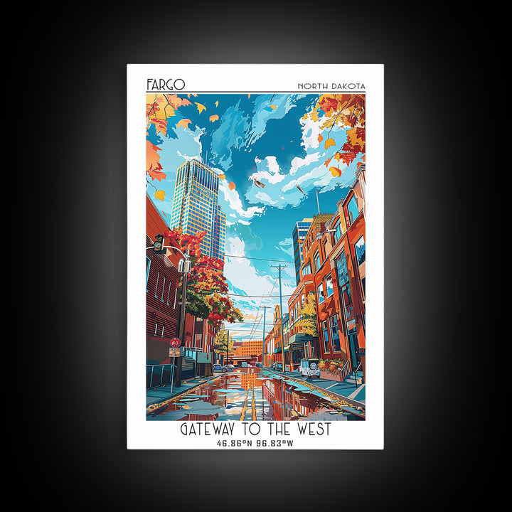 Fargo Travel Poster, Framed Canvas Print, Poster Print, Travel Wall Art, City Travel Poster, Living Room Wall Art, Modern Wall Decor