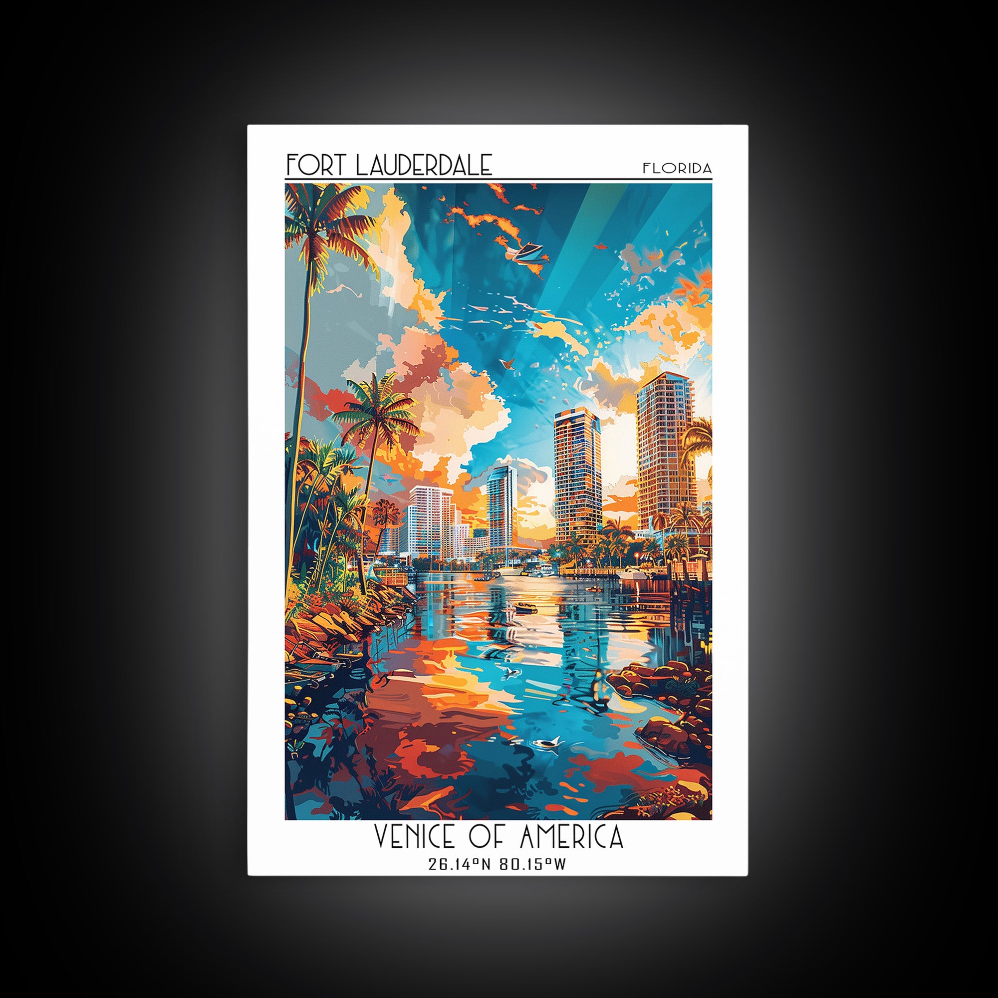 Fort Lauderdale Travel Poster, Canvas Print, City Travel Poster, Vintage City Poster, Living Room Wall Art, Landscape Art, Art Print