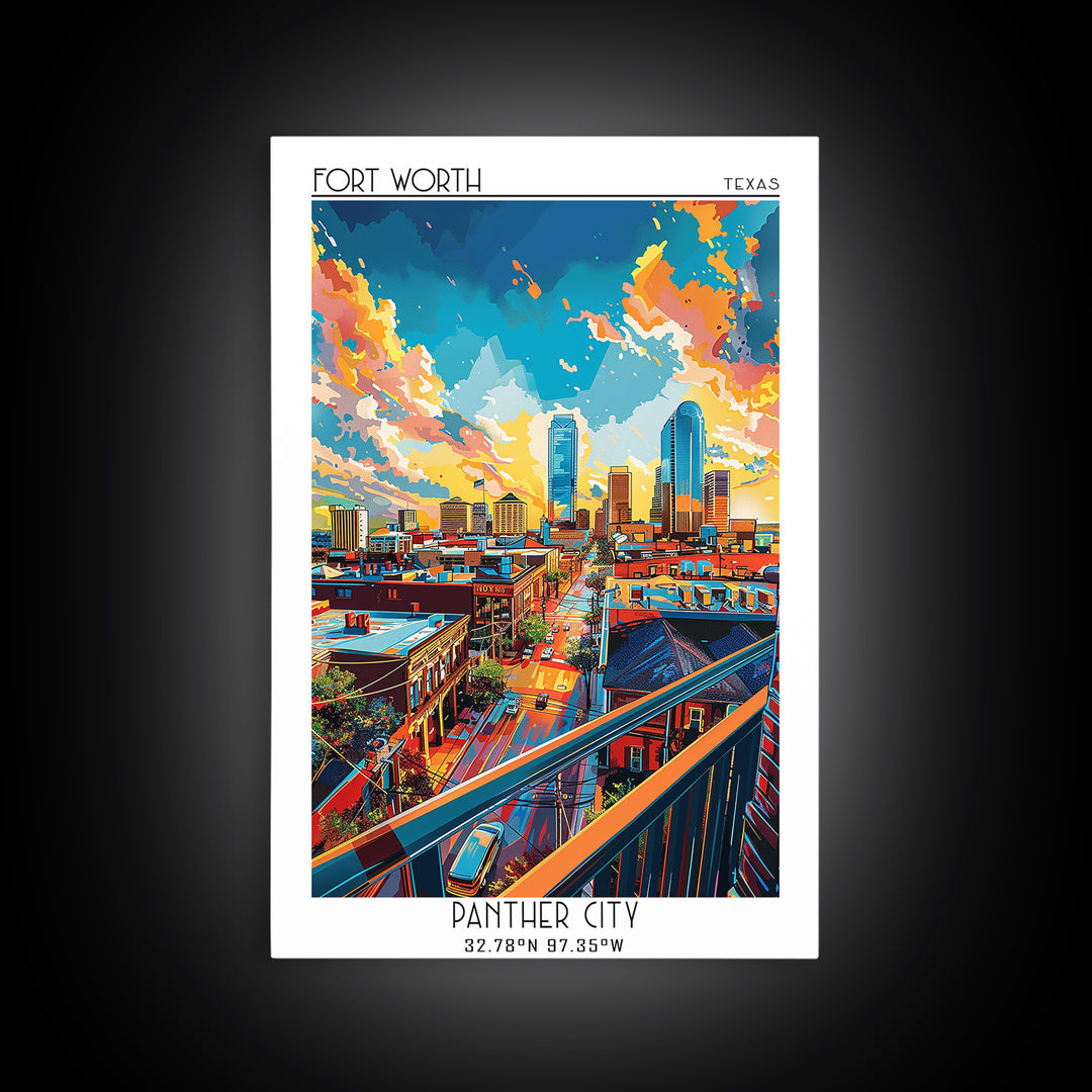 Fort Worth Travel Poster, Canvas Print, Poster Print, Travel Wall Art, City Art Print, Retro Wall Art, Travel Posters, Travel Prints