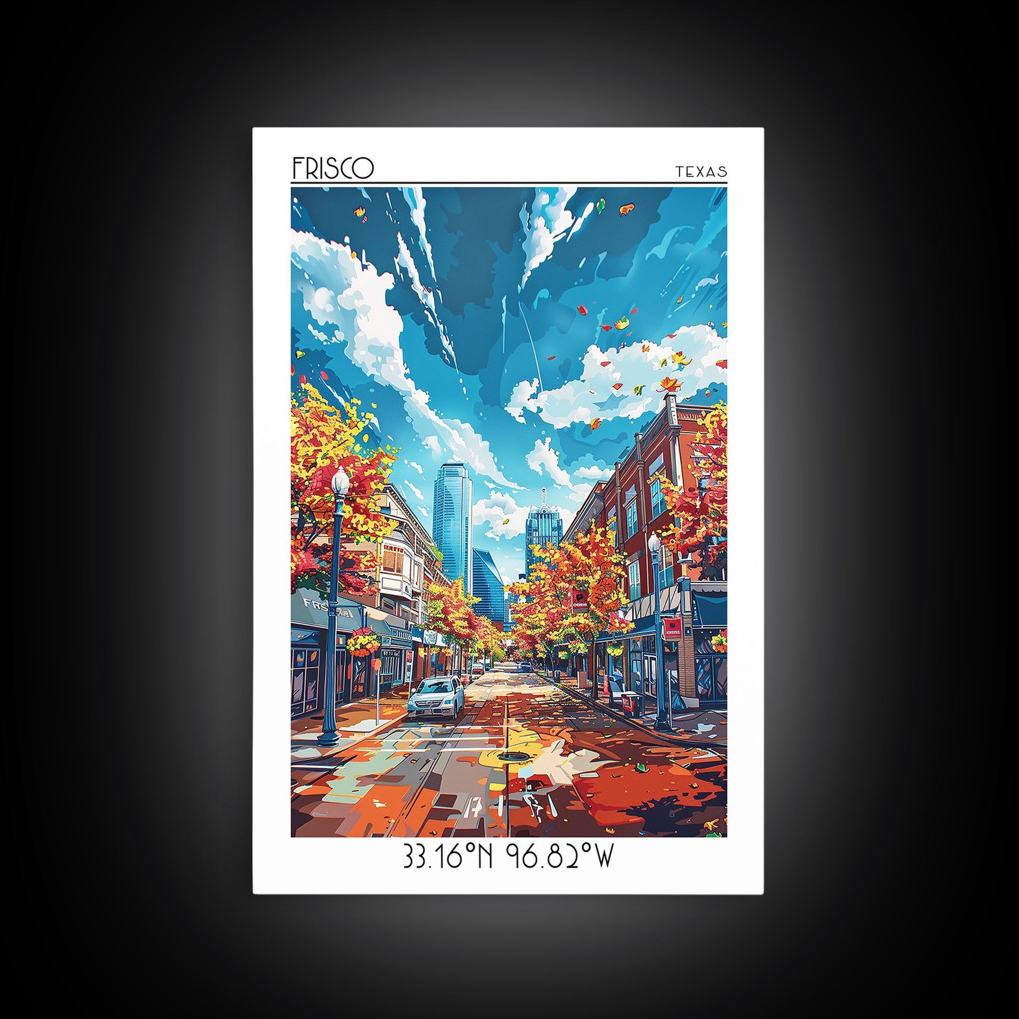 Frisco Travel Poster, Framed Canvas Print, Poster Print, Travel Wall Art, Travel Decor, Art Print, City Art Print, City Illustration