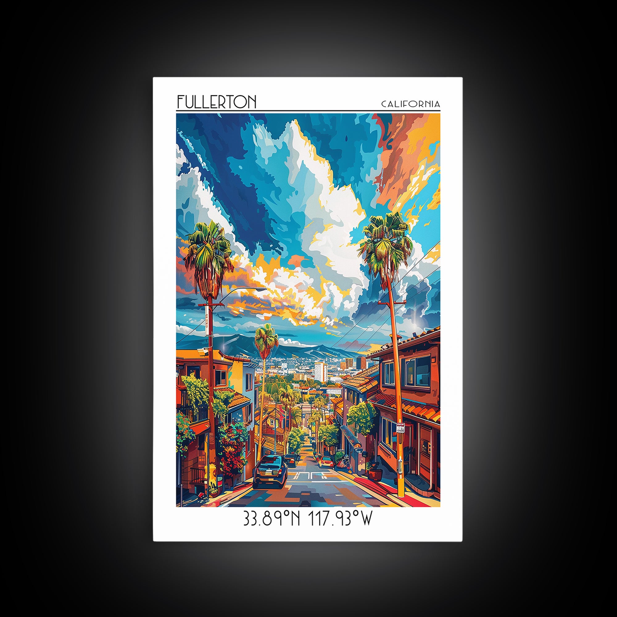 Fullerton Travel Poster, Canvas Print, City Travel Poster, Vintage City Poster, Vintage Travel Print, Travel Posters, City Art Print