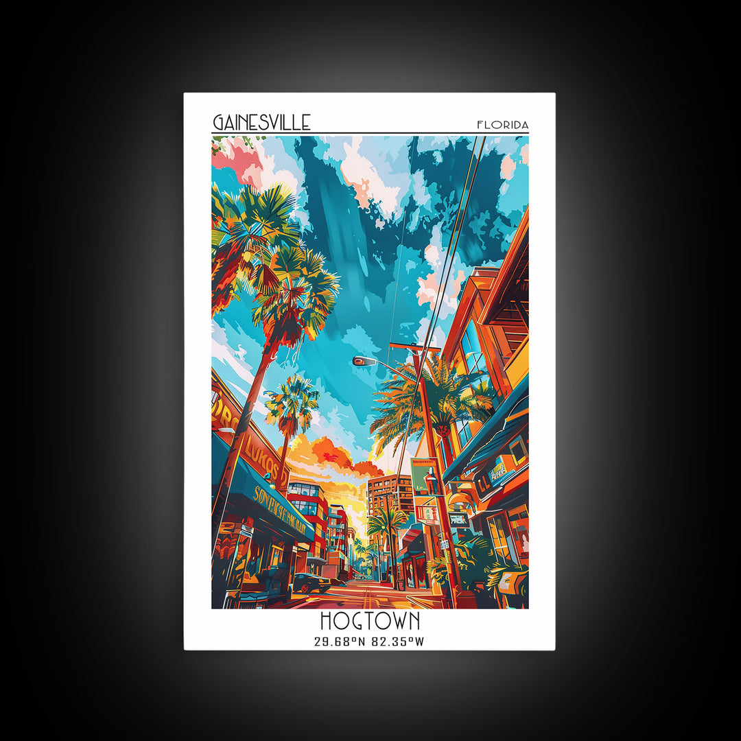 Gainesville Travel Poster, Framed Canvas Print, Travel Prints, Landscape Art, City Wall Art, Living Room Wall Art, Home Office Decor