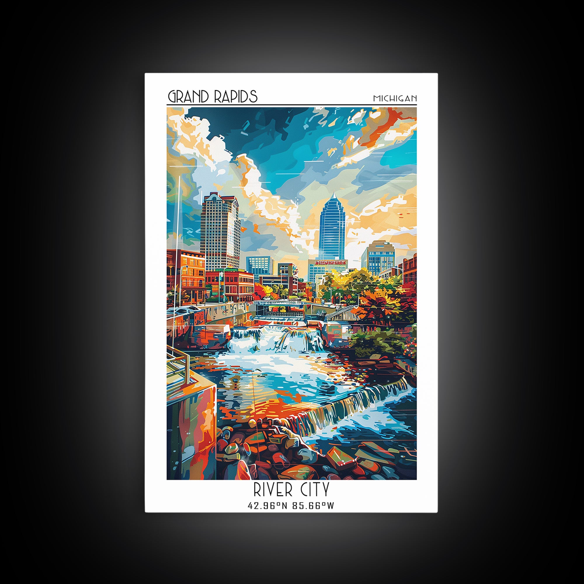 Grand Rapids Travel Poster, Canvas Print, Travel Prints, Landscape Art, City Illustration, Watercolor Cityscape, Retro Travel Poster