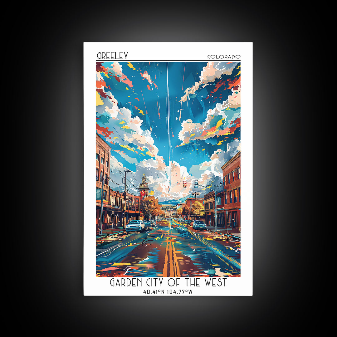Greeley Travel Poster, Framed Canvas Print, City Travel Poster, Travel Wall Decor, Travel Print, Travel Art Print, Home Office Decor