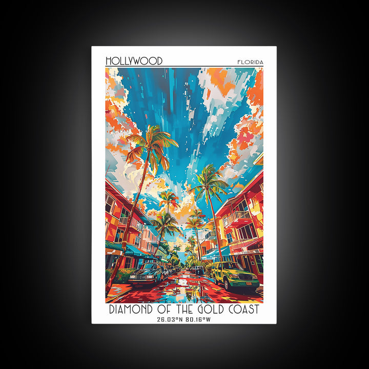 Hollywood Travel Poster, Canvas Print, Travel Prints, Landscape Art, Mid Century Wall Art, Home Decor, Travel Decor, Travel Wall Art