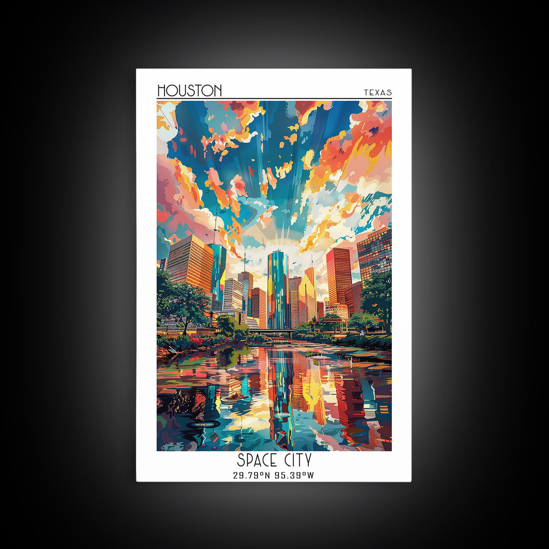 Houston Travel Poster, Canvas Print, Vintage Travel Print, City Wall Art, Wall Art, Retro Travel Print, Poster Art, Travel Art Print