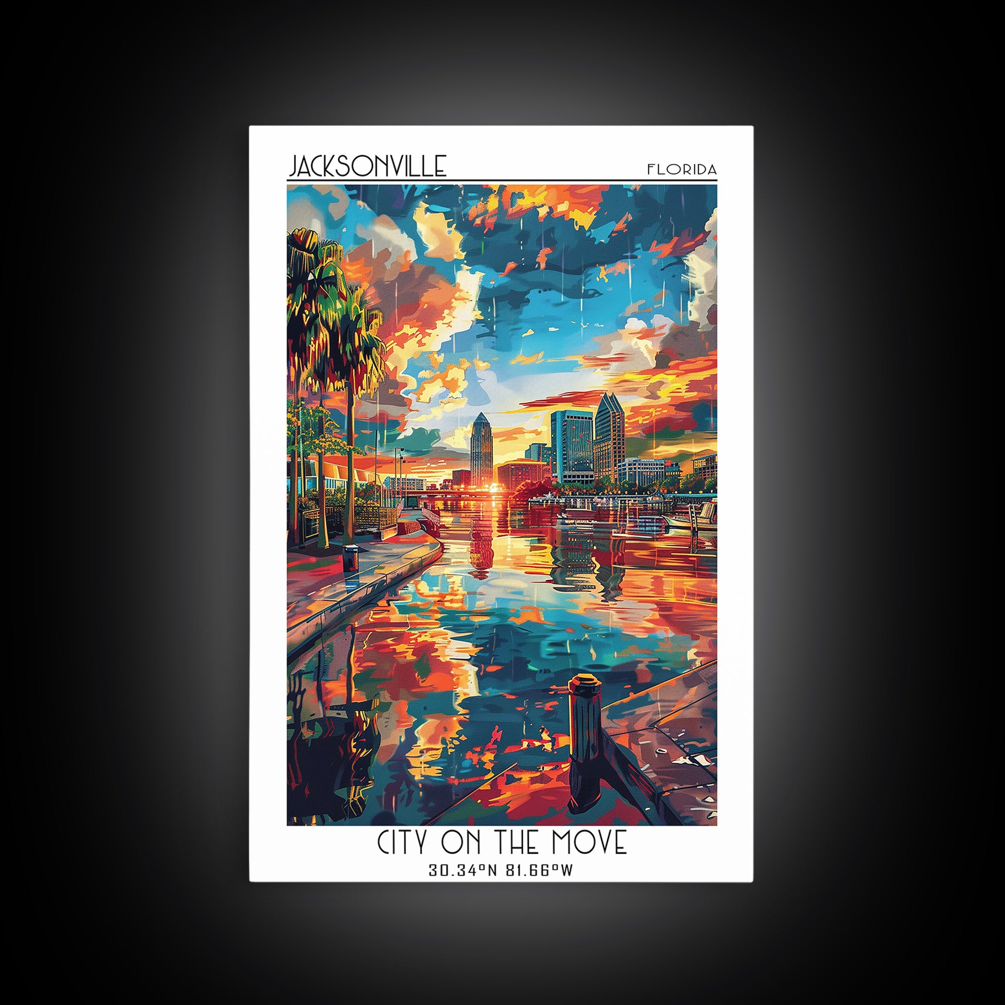 Jacksonville Travel Poster, Framed Canvas Print, Retro Travel Poster, City Wall Art, Travel Art Print, Vintage Posters, Poster Print