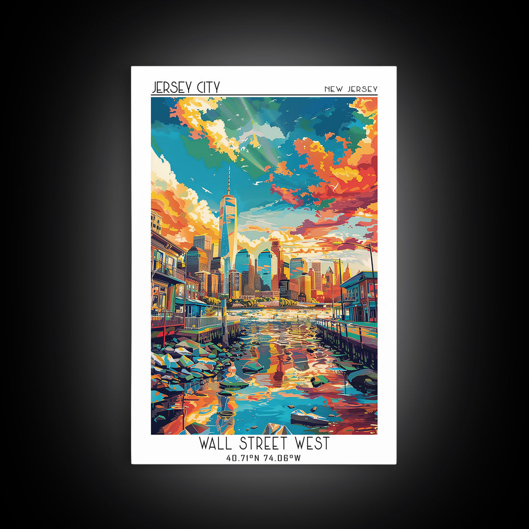 Jersey City Travel Poster, Canvas Print, Retro Wall Art, Travel Print, Living Room Wall Art, City Wall Art, Fine Art Print, Wall Art