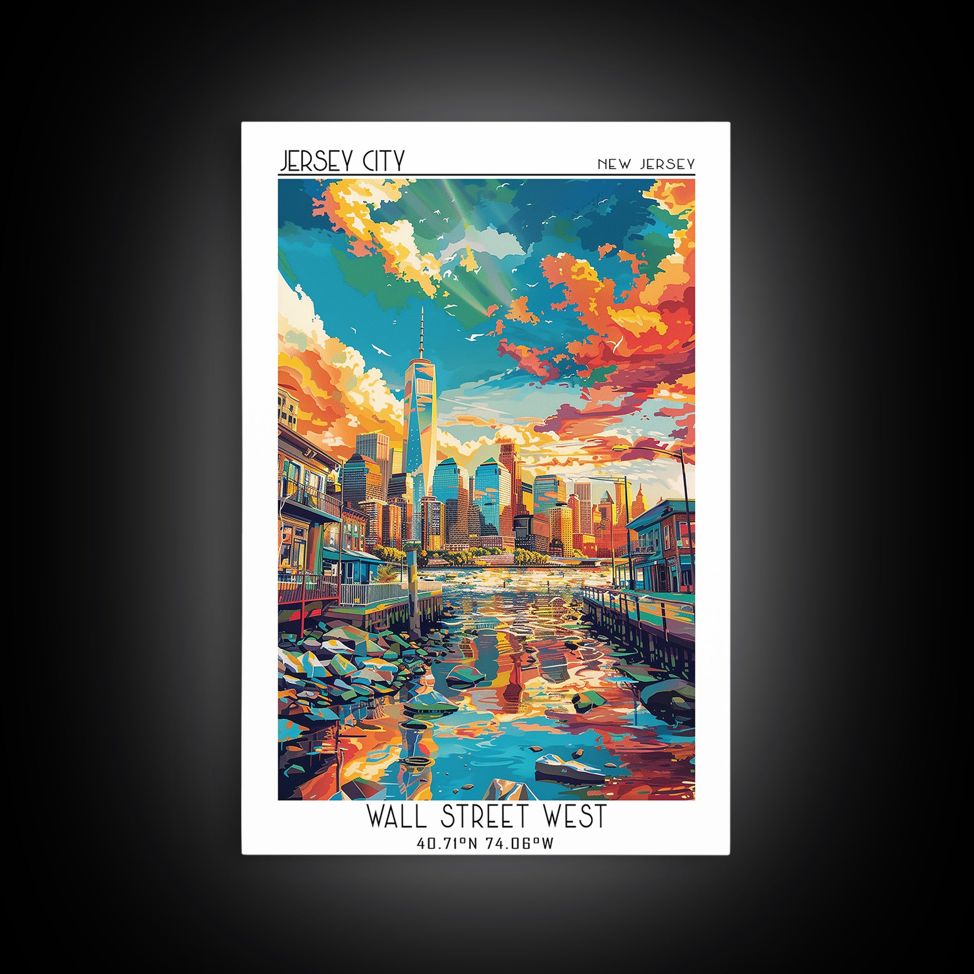 Jersey City Travel Poster, Canvas Print, Retro Wall Art, Travel Print, Living Room Wall Art, City Wall Art, Fine Art Print, Wall Art