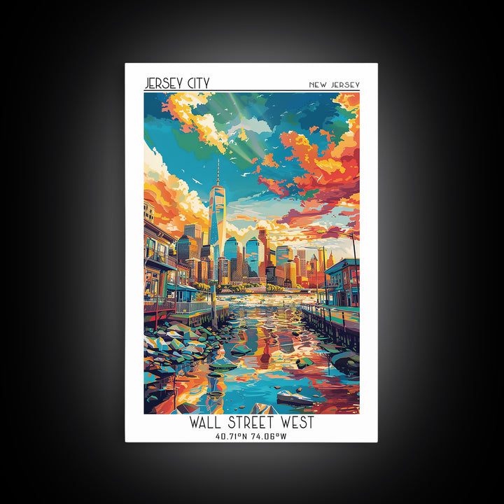 Jersey City Travel Poster, Canvas Print, Retro Wall Art, Travel Print, Living Room Wall Art, City Wall Art, Fine Art Print, Wall Art