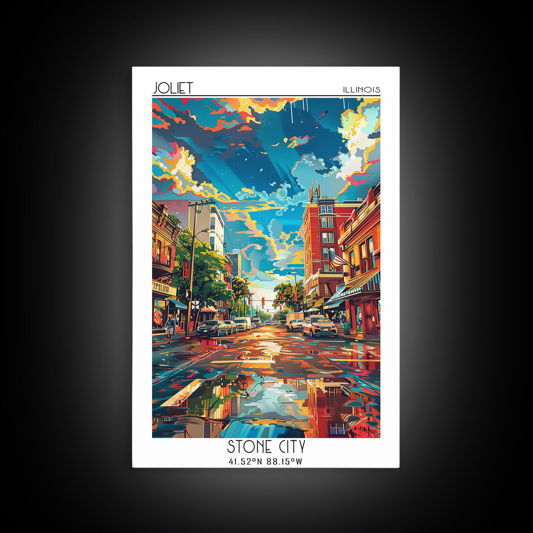 Joliet Travel Poster, Framed Canvas Print, Travel Wall Decor, Minimalist Poster, Poster Print, Mid Century Wall Art, Wanderlust Gift