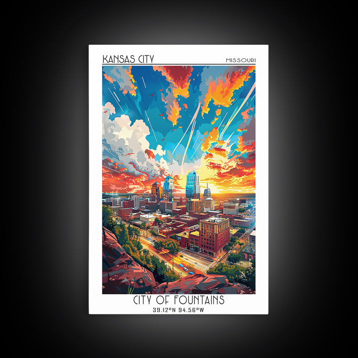 Kansas City Travel Poster, Canvas Print, Vintage Travel Print, City Wall Art, Wanderlust Gift, Vintage Travel Art, City Illustration