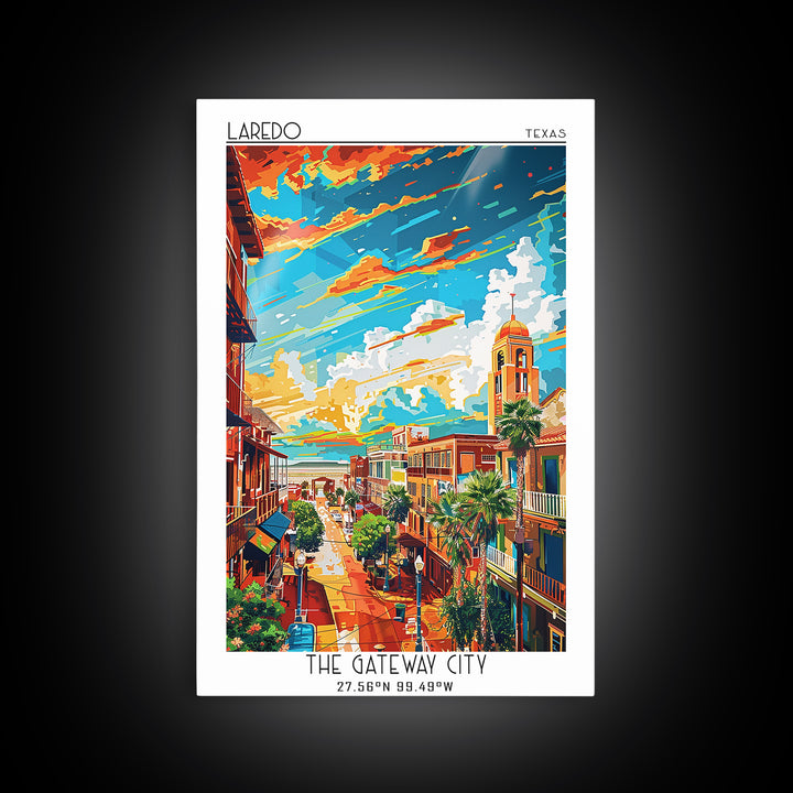 Laredo Travel Poster, Framed Canvas Print, Travel Prints, Landscape Art, Vintage Travel, Travel Print, Vintage City Poster, Wall Art