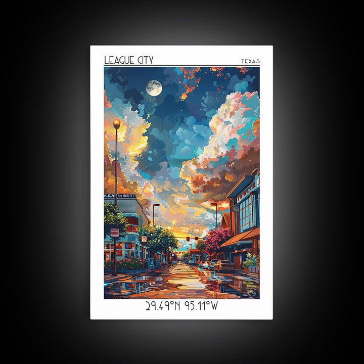 League City Travel Poster, Canvas Print, Retro Travel Poster, City Wall Art, Travel Prints, Living Room Wall Art, Retro Travel Print