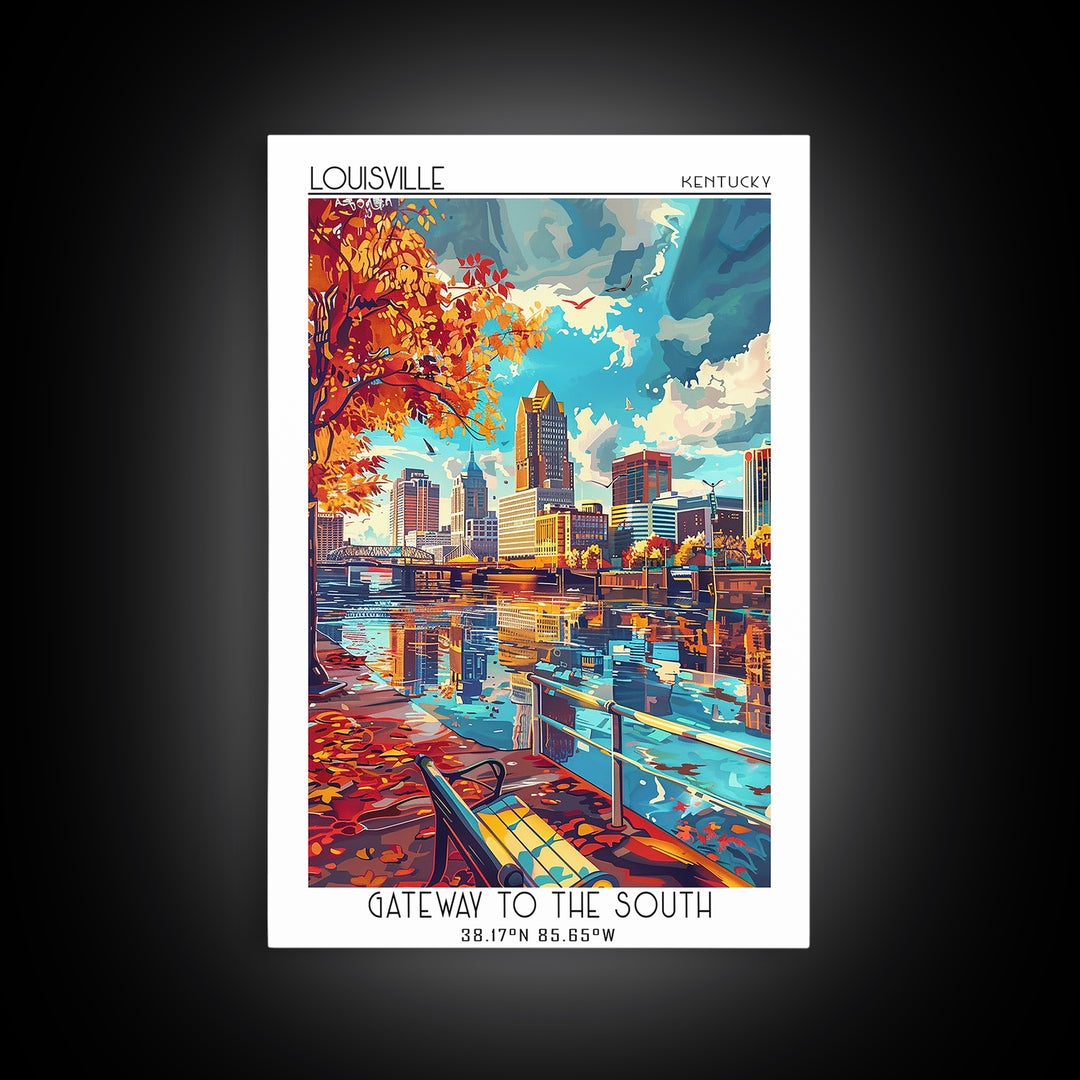 Louisville Travel Poster, Canvas Print, Travel Prints, Landscape Art, Travel Wall Decor, Art Print, Mid Century Wall Art, Home Decor
