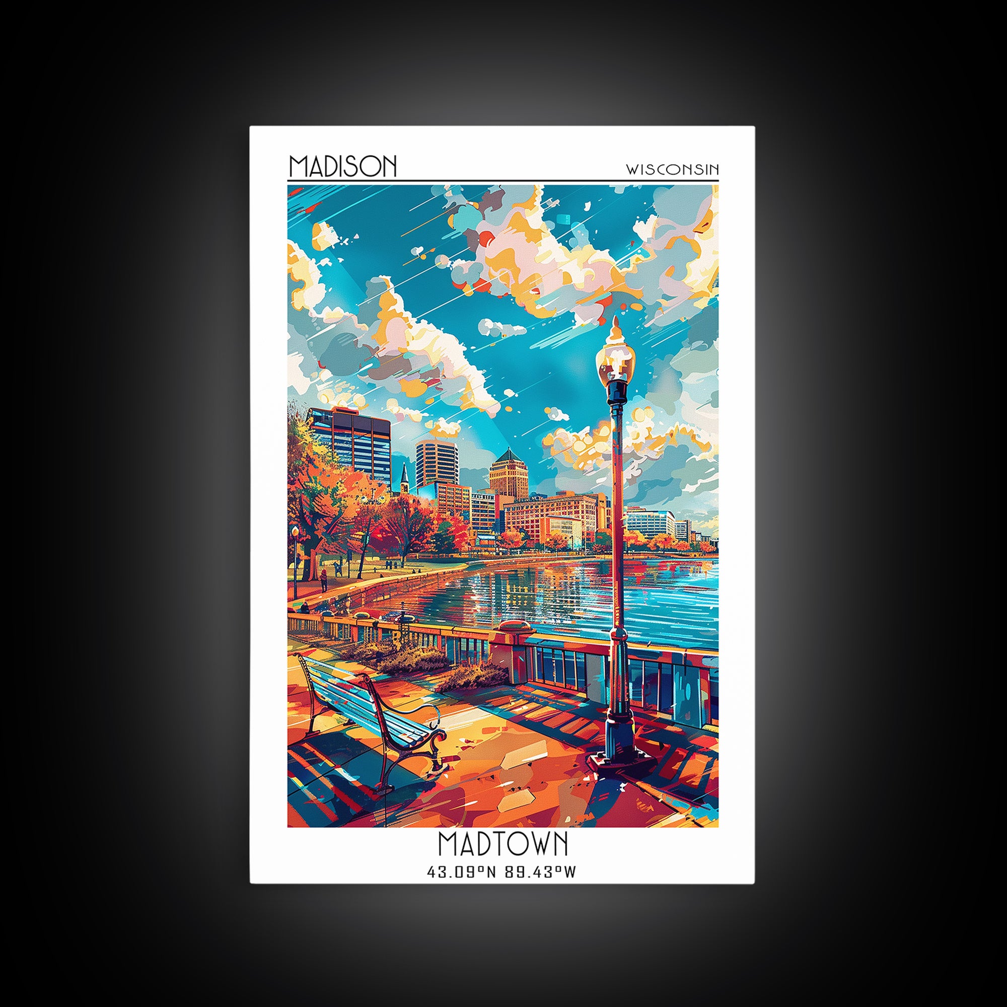Madison Travel Poster, Framed Canvas Print, Travel Wall Art, City Wall Art, Retro Travel Poster, Travel Prints, Mid Century Wall Art