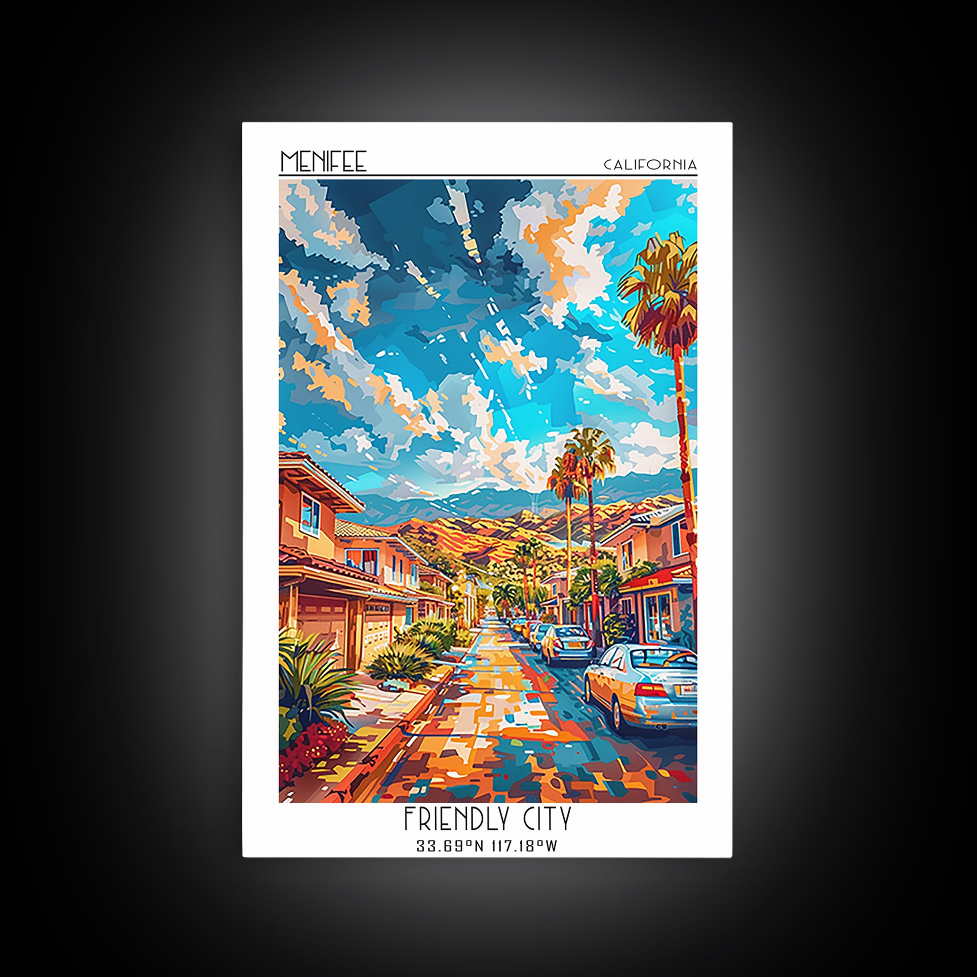Menifee Travel Poster, Framed Canvas Print, Retro Travel Poster, City Wall Art, Living Room Wall Art, Retro Wall Art, Vintage Poster