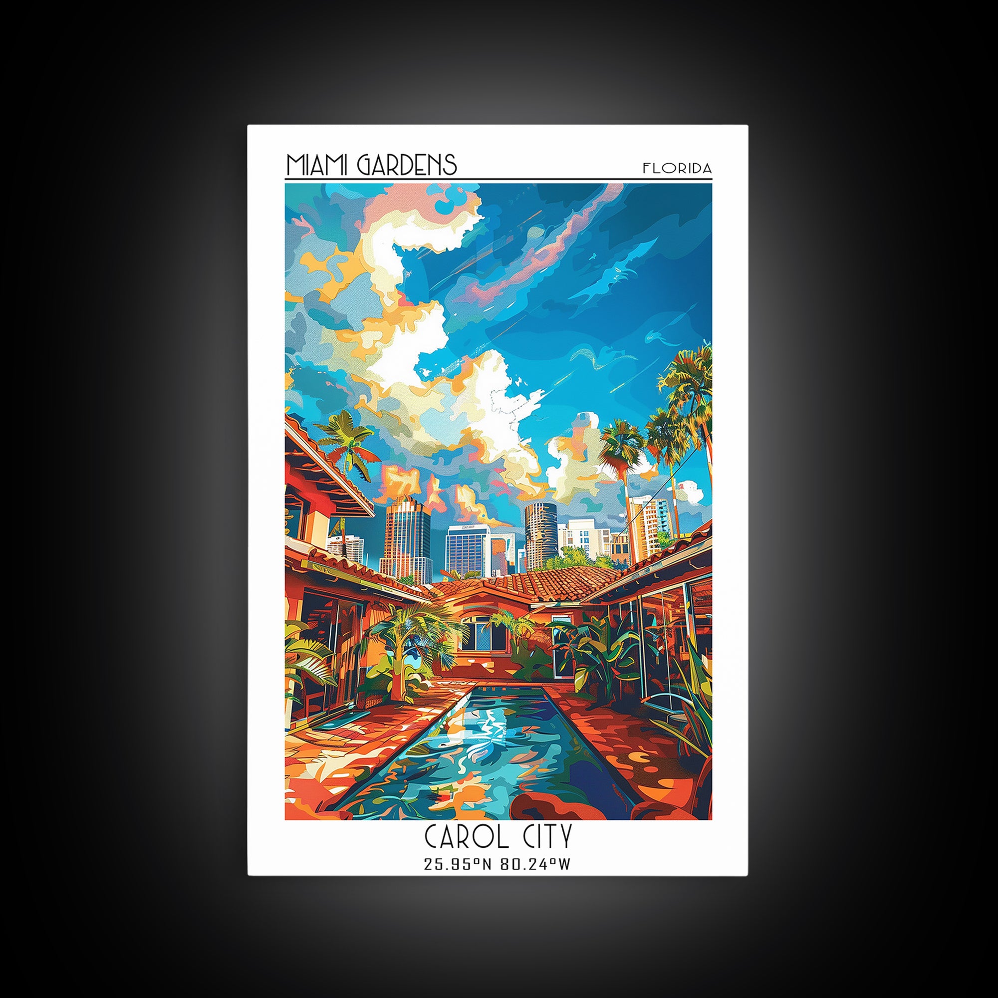 Miami Gardens Travel Poster, Canvas Print, Travel Art Print, Modern Wall Decor, Landscape Art, Wanderlust Gift, Living Room Wall Art