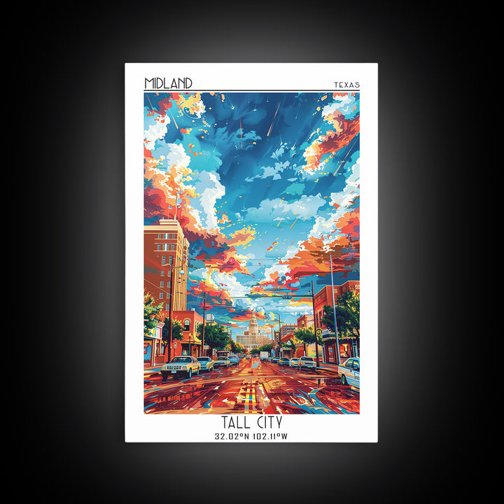 Midland Travel Poster, Framed Canvas Print, Retro Travel Poster, City Wall Art, Vintage Poster, Fine Art Print, Vintage Travel Print