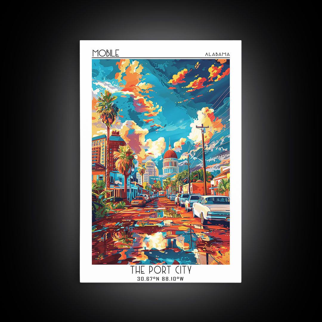 Mobile Travel Poster, Framed Canvas Print, Travel Wall Decor, Minimalist Poster, Poster Art, Retro Travel Poster, Retro Travel Print