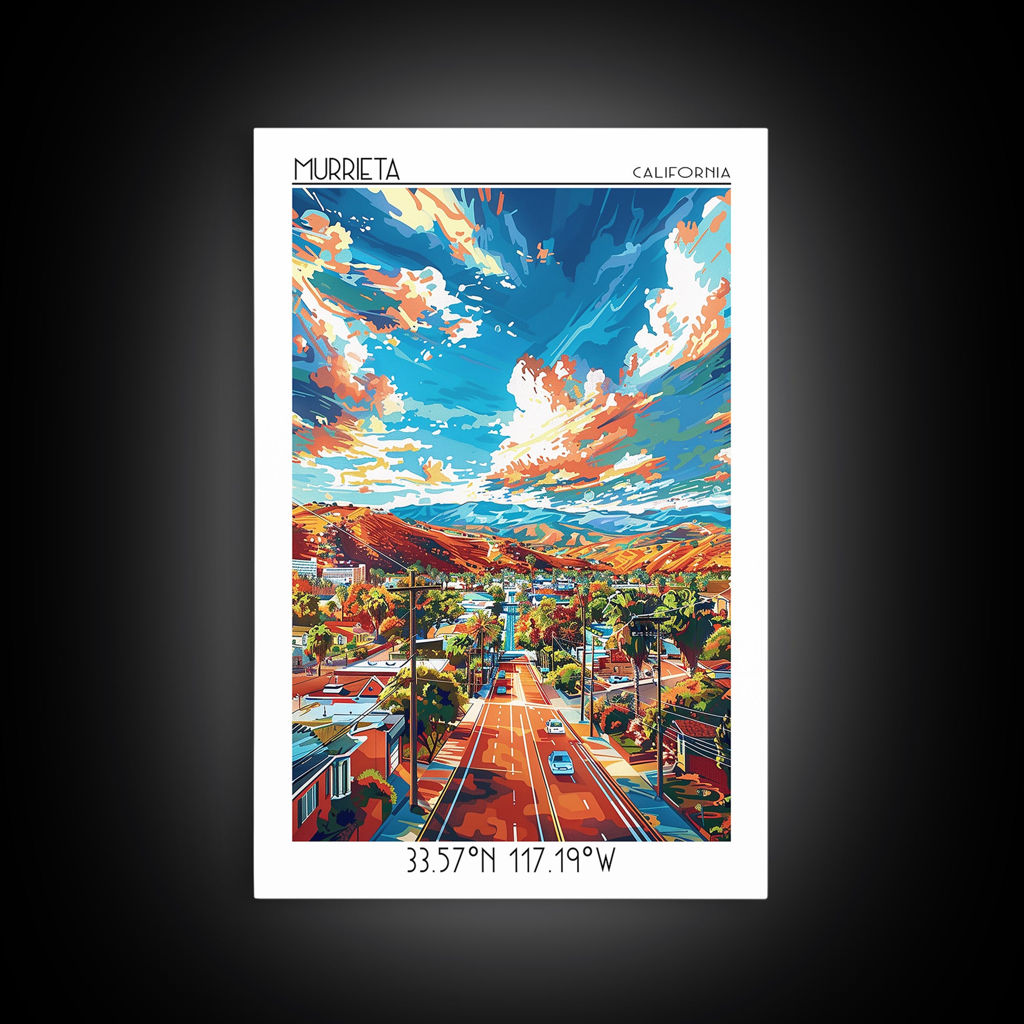 Murrieta Travel Poster, Framed Canvas Print, City Art Print, Travel Wall Art, Gallery Wall Set, Wanderlust Gift, Vintage City Poster