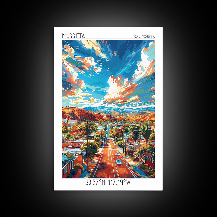 Murrieta Travel Poster, Framed Canvas Print, City Art Print, Travel Wall Art, Gallery Wall Set, Wanderlust Gift, Vintage City Poster